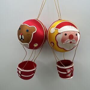Satin Santa Teddy Bear Hot Air Balloon Christmas Ornament Candy Money Basket 4"